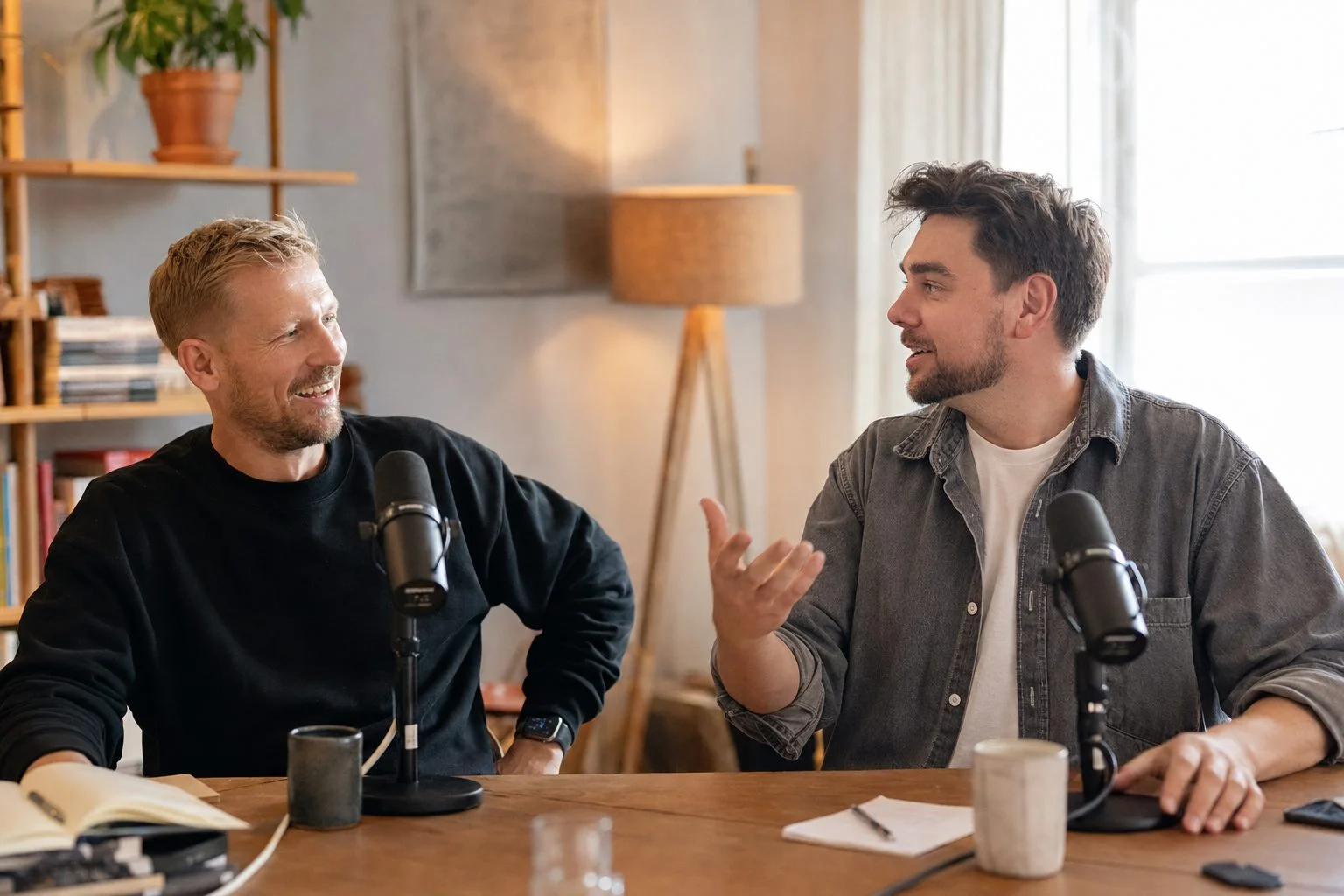 Matti Ljungberg og Henrik Bondtofte i samtale under en podcast-optagelse